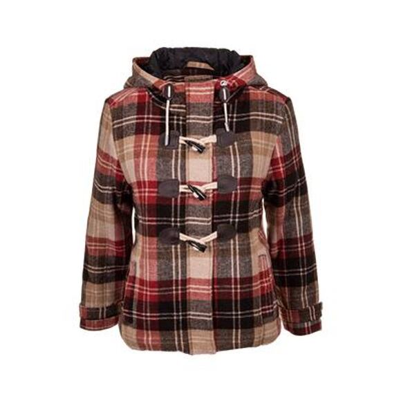 Cold Storage Wool Blend Brown/Red Plaid Full Zip Hood Jacket Women Sz Small - Picture 1 of 7